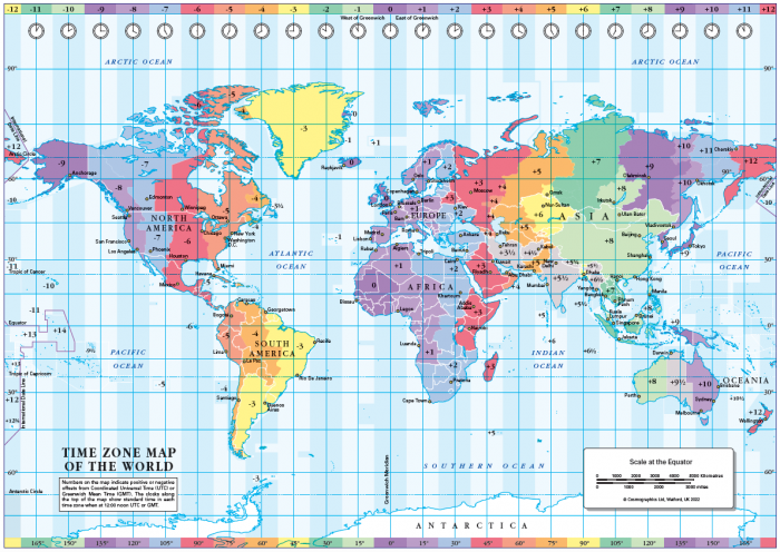 World Time Zones map (colour blind friendly) - size A3 - Cosmographics Ltd