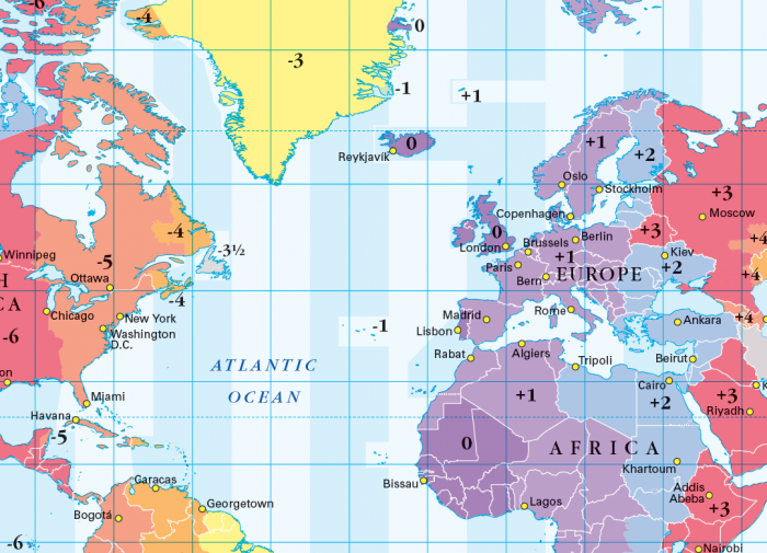 World Time Zones map (colour blind friendly) - size A3 - Cosmographics Ltd