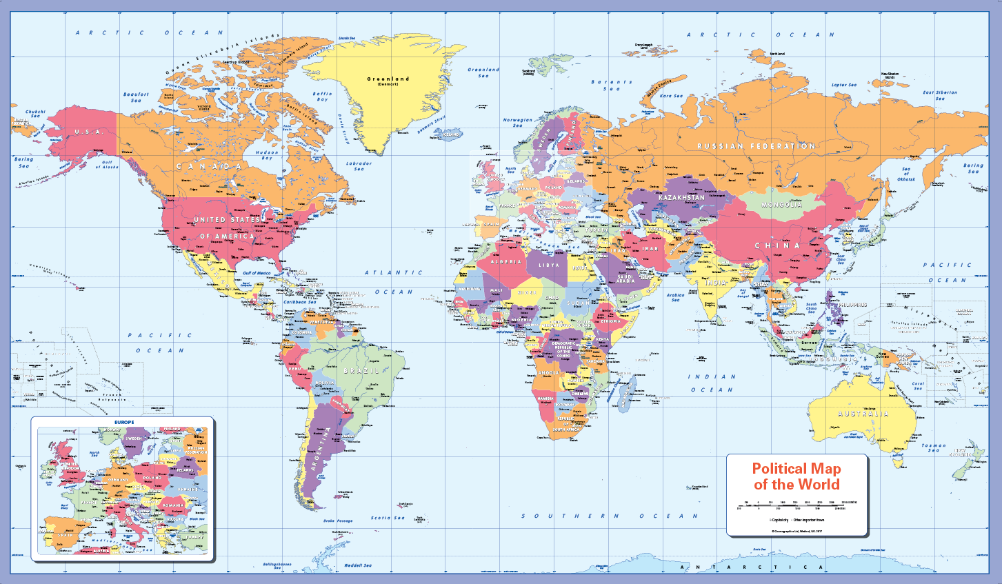 Political Map Of The World Small Wall Map Cosmographics Ltd