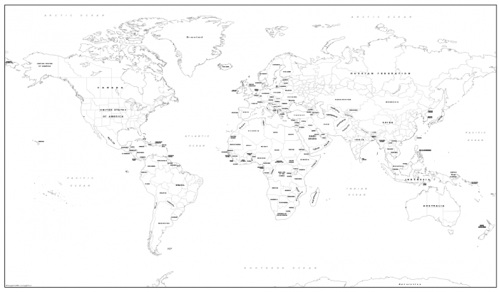 Big detailed world colouring map - Cosmographics Ltd