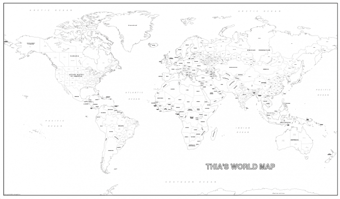 Large detailed personalised world colouring map - Cosmographics Ltd