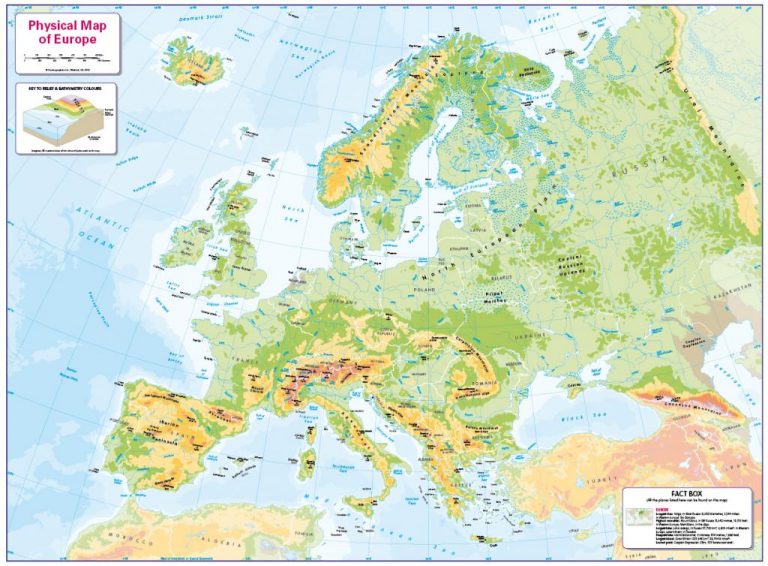 Children's Physical map of Europe - Cosmographics Ltd