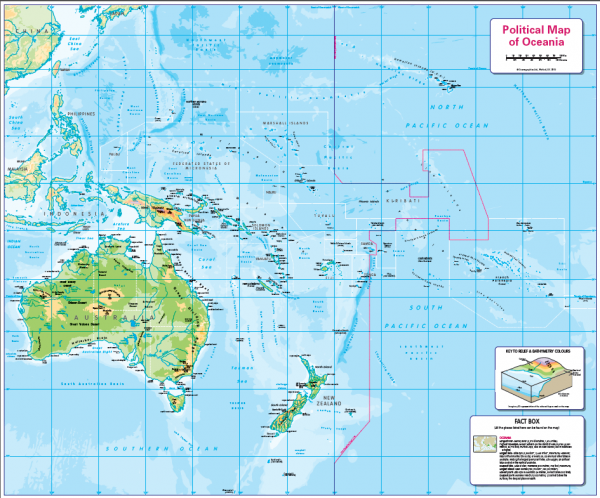 Children's physical map of Oceania - Cosmographics Ltd