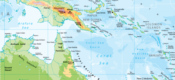 Physical map of Oceania - small wall map