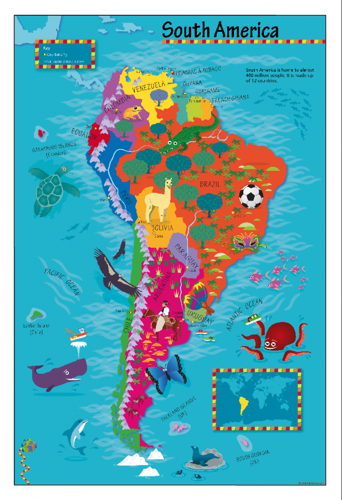 Children S Picture South America Map Large Cosmographics Ltd   Childrens Picture South America Map881 Newcopy 700x1022 