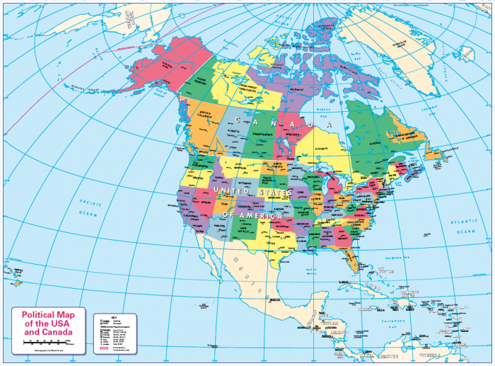 Children's political map of Canada and the USA - Cosmographics Ltd