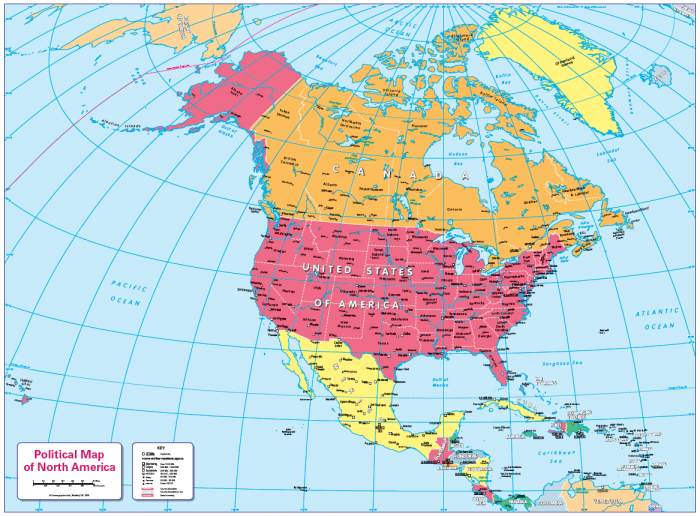 Political map of North America - small wall map - Cosmographics Ltd