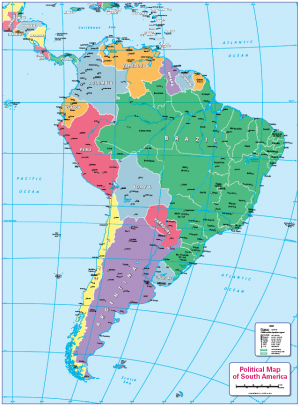 Children's political map of South America - Cosmographics Ltd