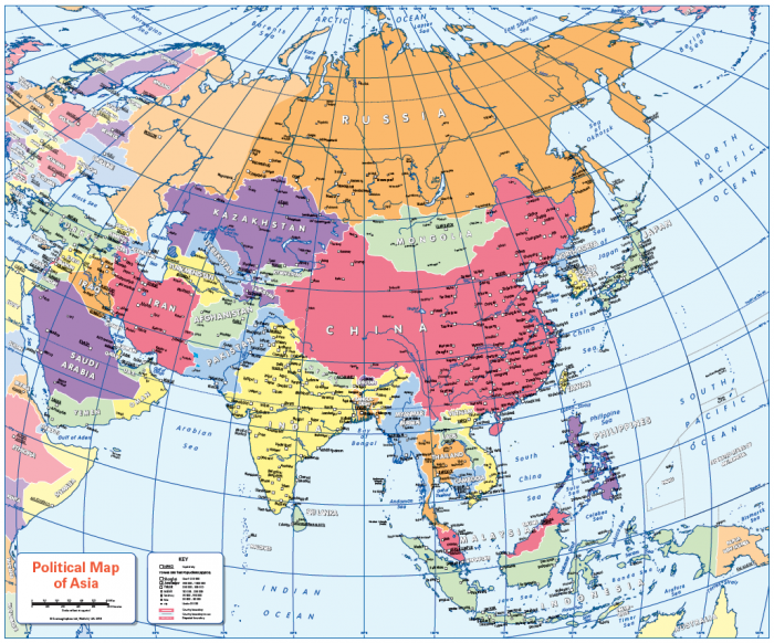 Colour blind friendly Political map of Asia - Cosmographics Ltd