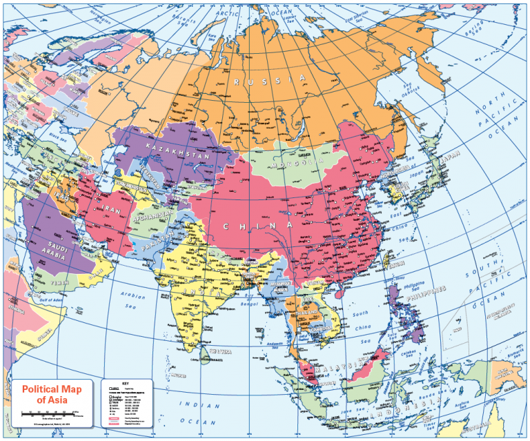 Colour blind friendly Political map of Asia - Cosmographics Ltd