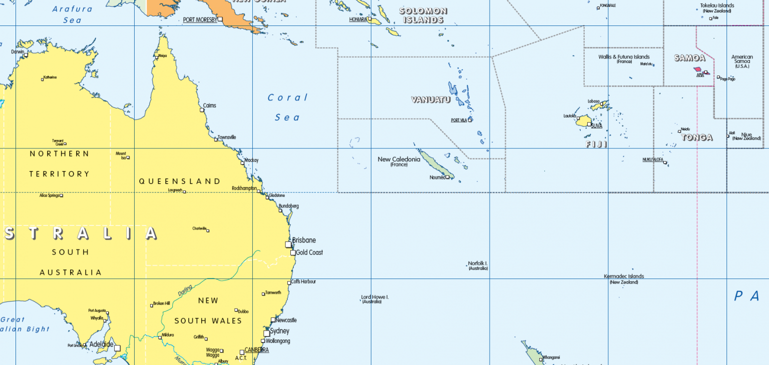 Colour blind friendly Political map of Oceania - Cosmographics Ltd