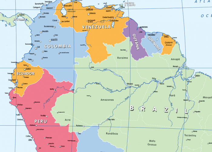 Colour blind friendly Political map of South America - Cosmographics Ltd