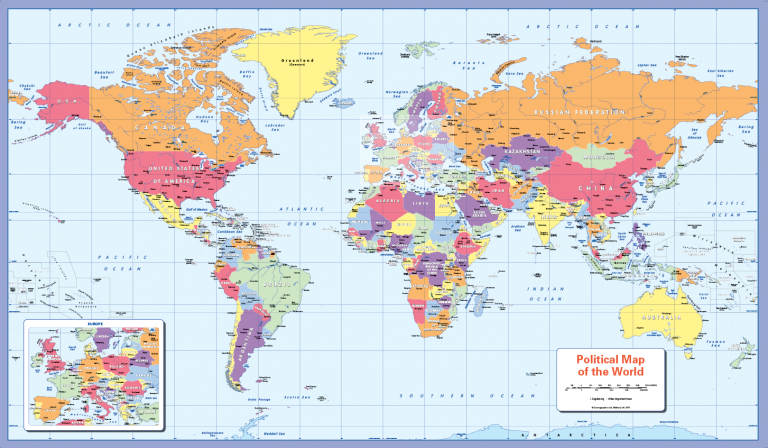 Colour Blind Friendly Political Map Of The World Cosmographics Ltd 9743