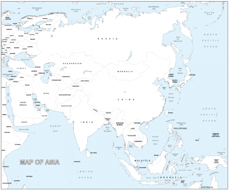 Large Asia Colouring Map Cosmographics Ltd