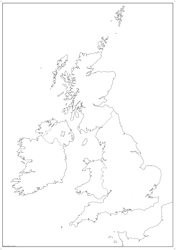 Large British Isles map outline with borders - Cosmographics Ltd