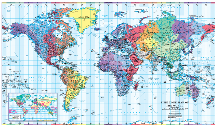 World Timezones Wallmap 1:30 million - colour blind friendly ...