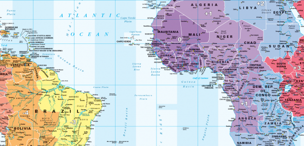 Large World Timezones Map - colour blind friendly