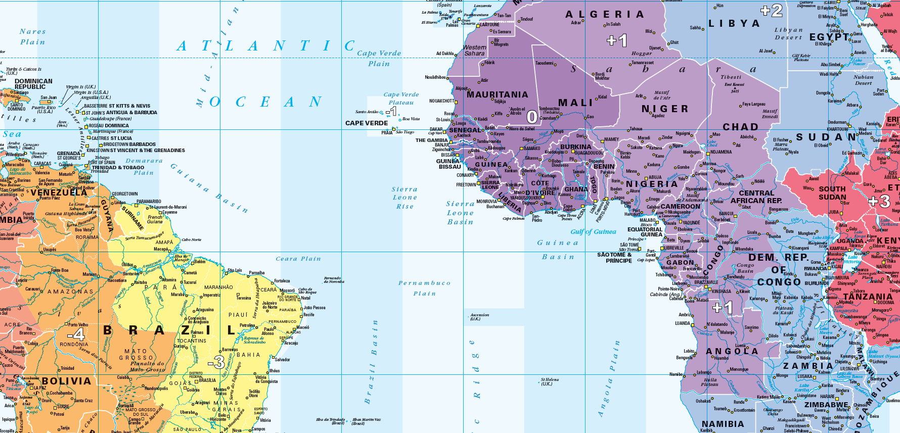 Large World Timezones Map Colour Blind Friendly Cosmographics Ltd 5405