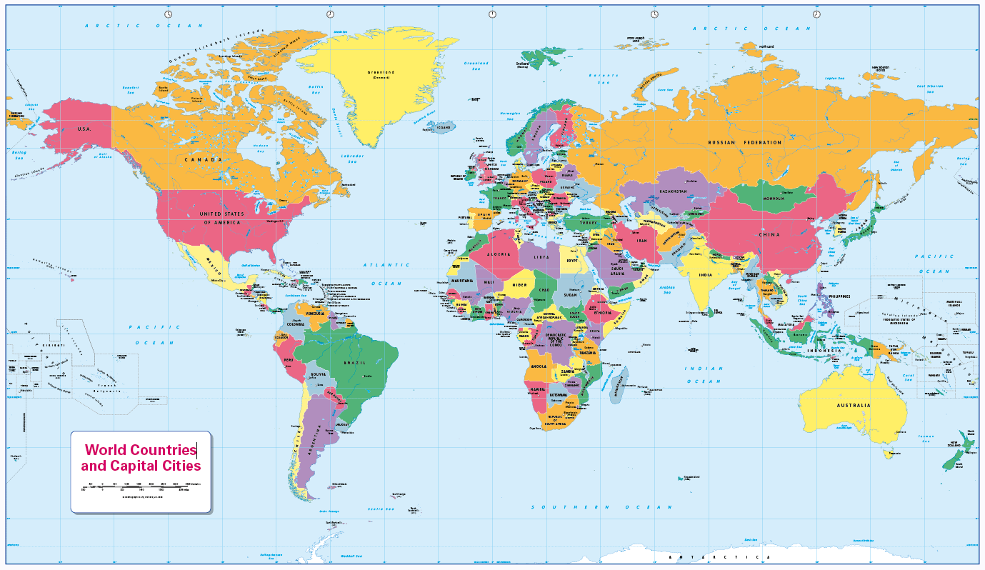 Map Of The World With Countries And Cities Labeled