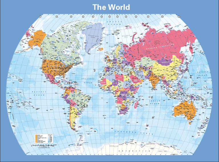 Political World Map on curved projection - huge canvas (UK free ...