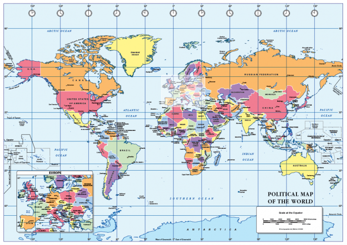 Political World map (colour blind friendly) - size A2 - Cosmographics Ltd