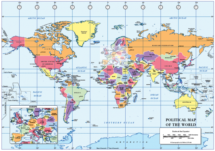 A3 Political World map - self adhesive - Cosmographics Ltd