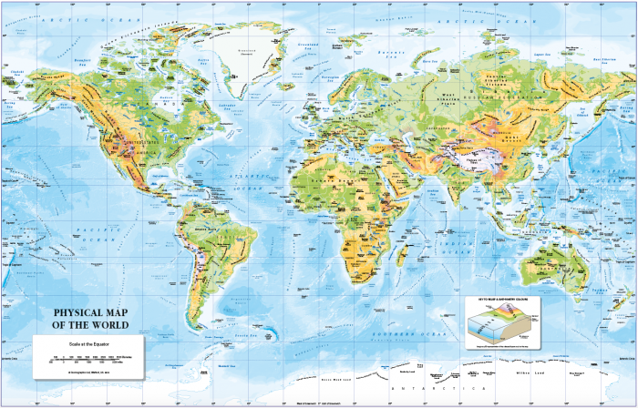 Physical world map (colour blind friendly) - size A2+ - Cosmographics Ltd