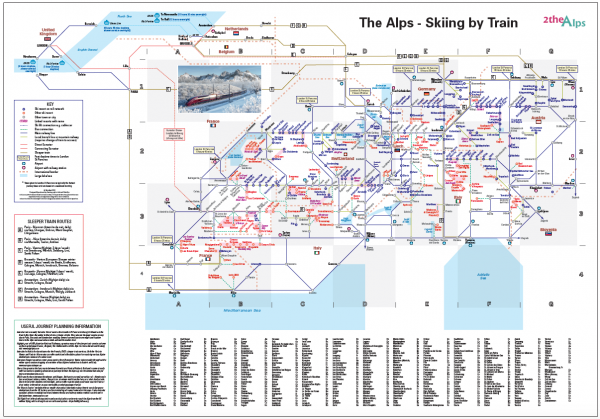 The Alps- Skiing by Train map